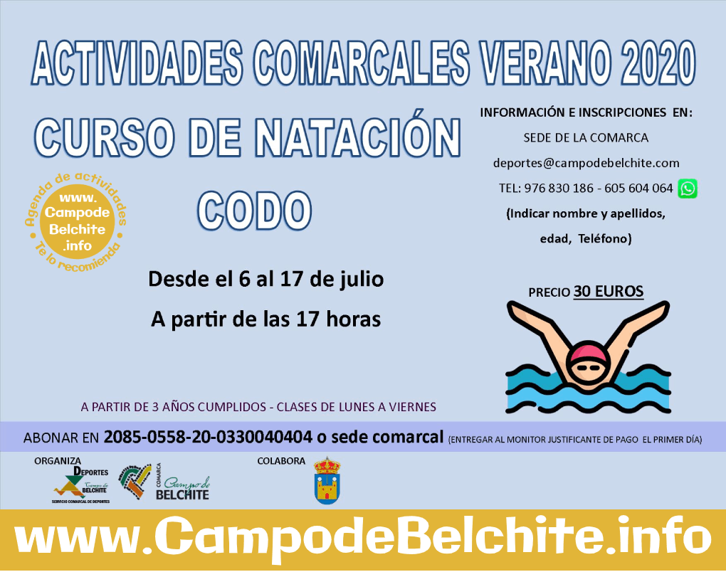 Curso de natación en Codo, del 6 al 17 de Julio