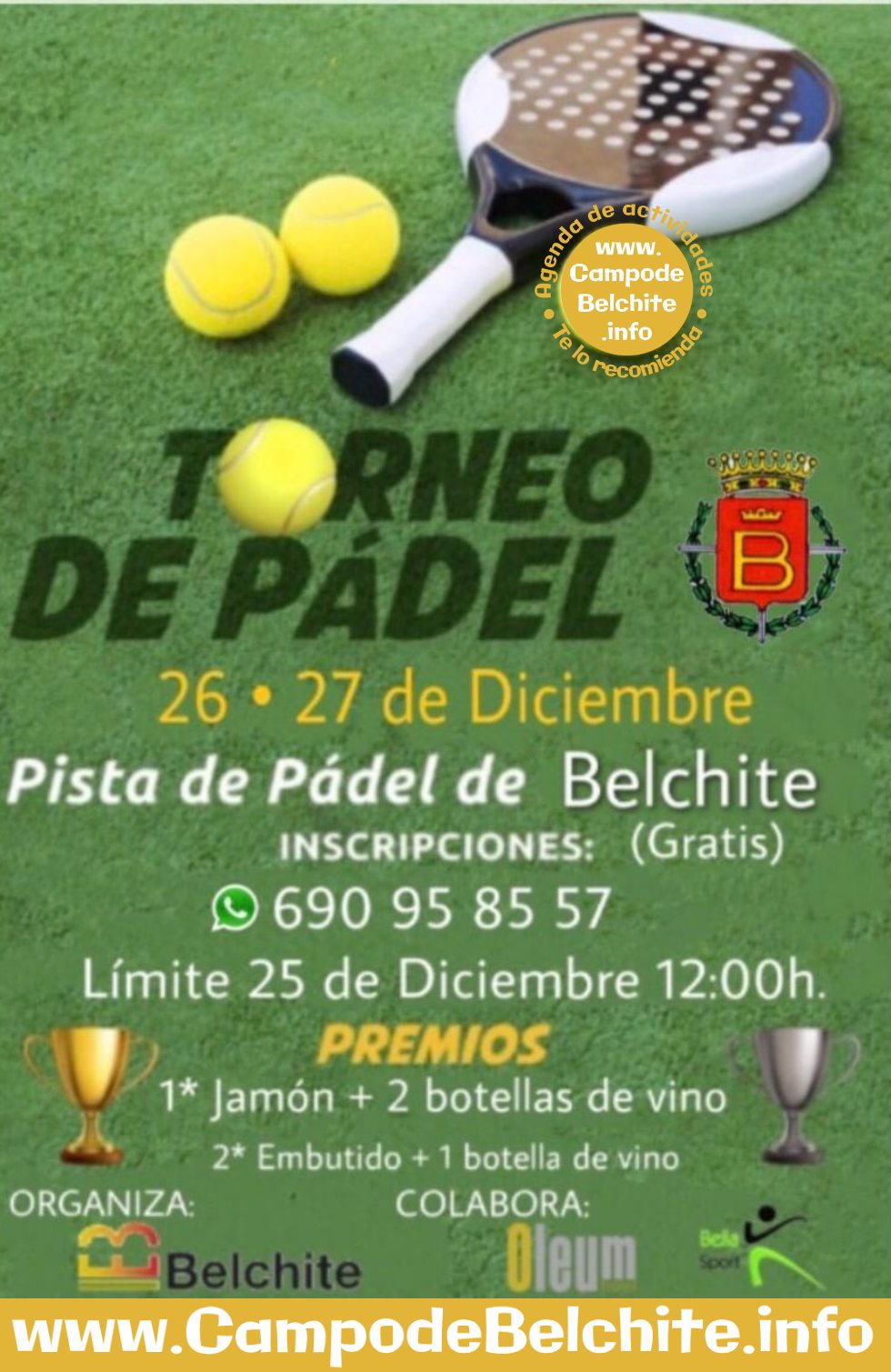 Torneo de pádel 26 y 27 de diciembre en Belchite