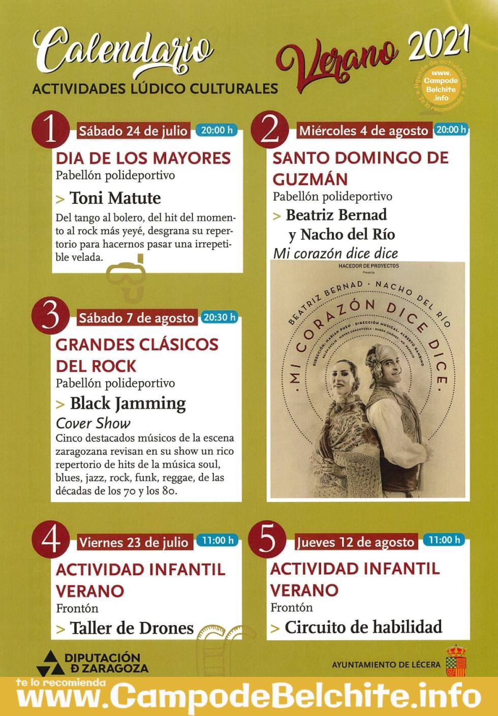Calendario actividades lúdico culturales verano 2021