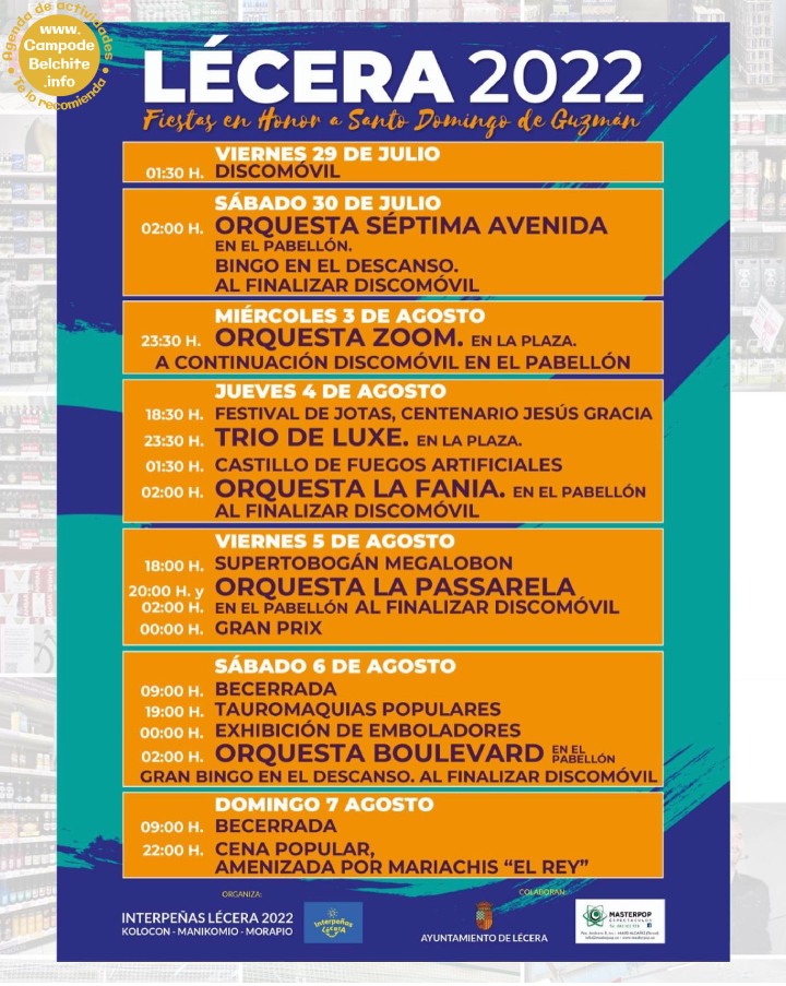 Fiestas Lécera 2022 en Honor a Santo Domingo de Guzmán